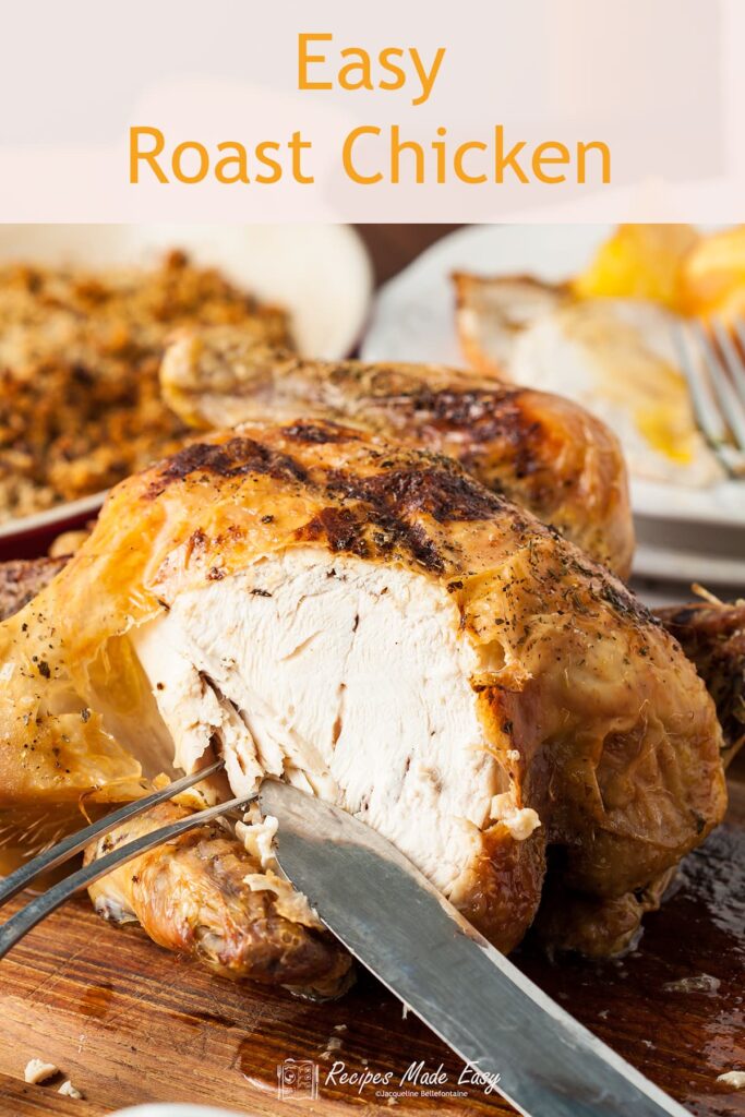 carved roast chicken on board.